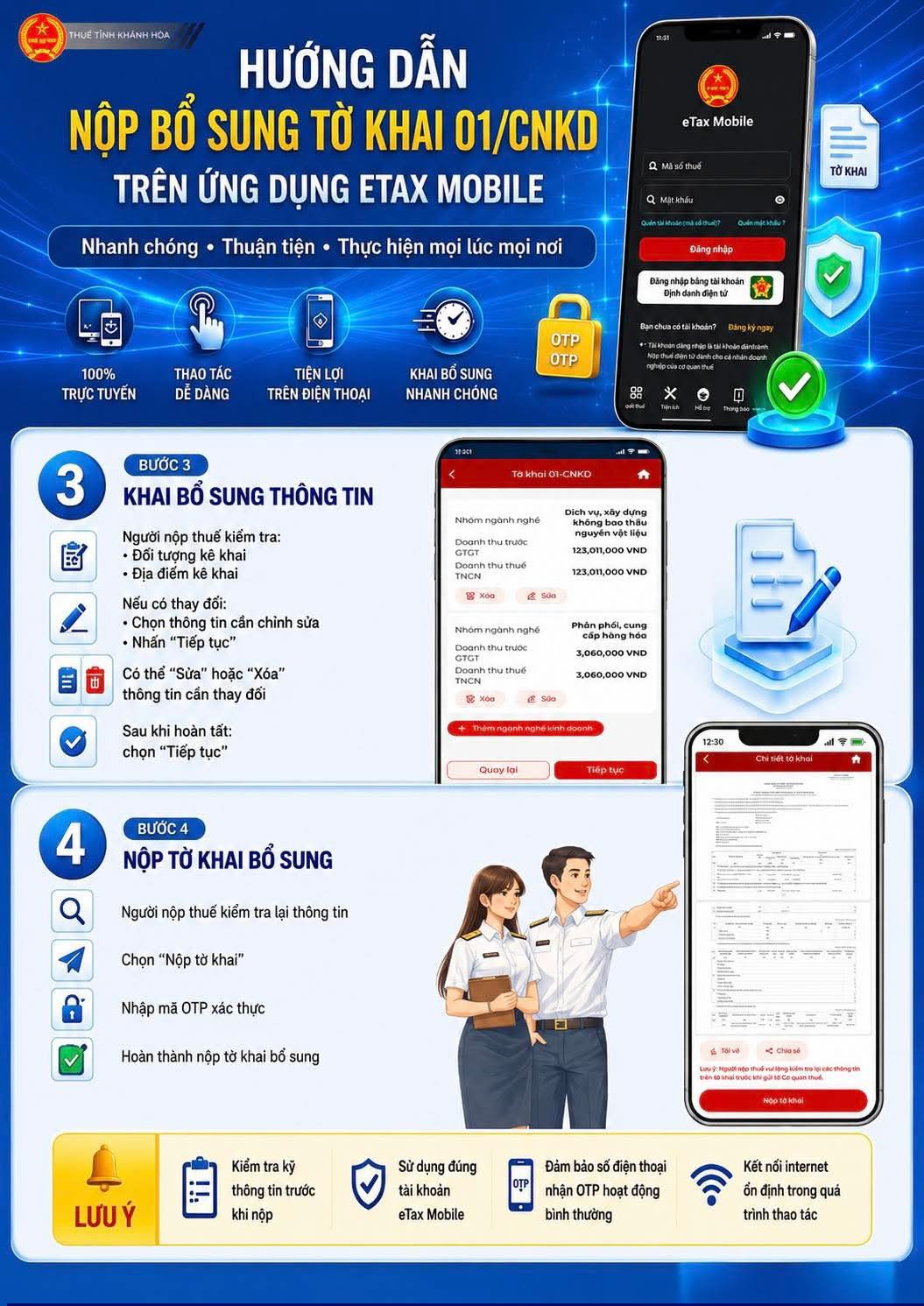 Nộp bổ sung tờ khai 01/CNKD trên eTax Mobile