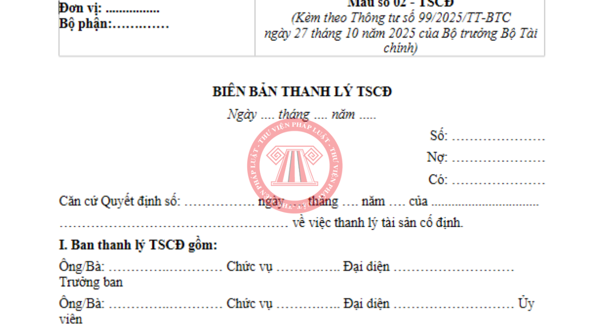 Mẫu biên bản thanh lý tài sản cố định mới nhất 2026