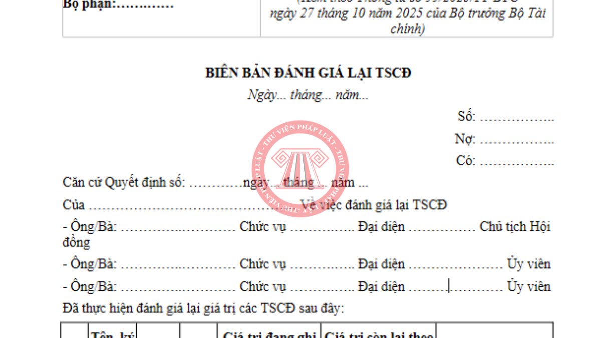 Tải về mẫu biên bản đánh giá lại tài sản cố định 2026