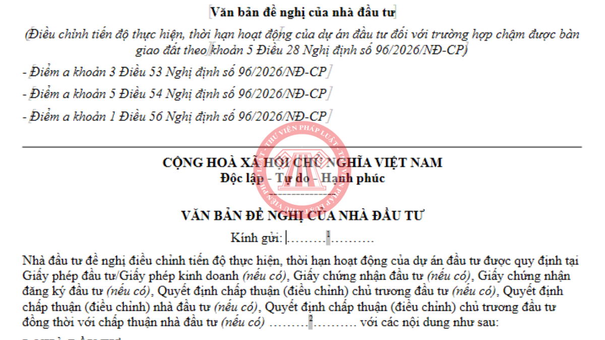 Tải về Mẫu I.1.6 theo Thông tư 55/2026/TT-BTC - Mẫu đề nghị của nhà đầu tư