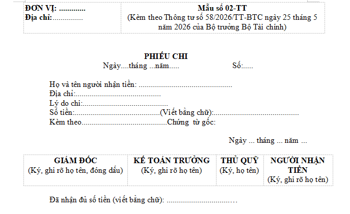 mẫu phiếu chi 2026 doanh nghiệp siêu nhỏ