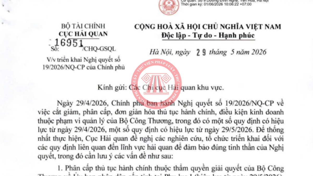 Tải về Công văn 16951/CHQ-GSQL hướng dẫn triển khai Nghị quyết 19/2026/NQ-CP
