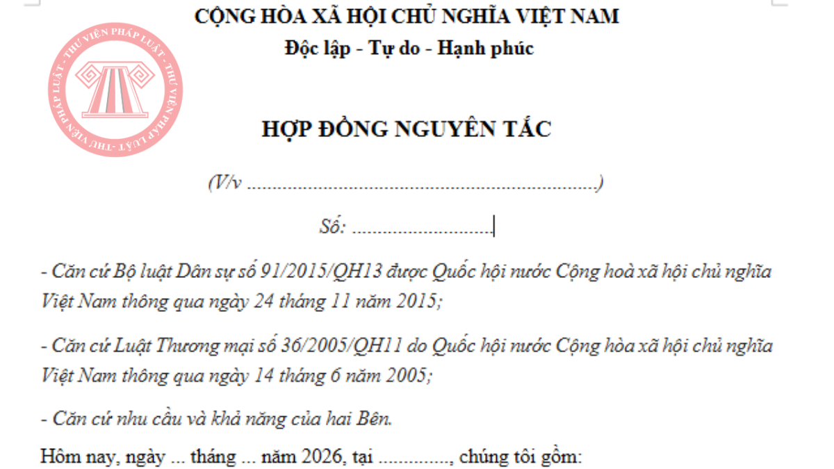 Tải mẫu hợp đồng nguyên tắc mới nhất 2026