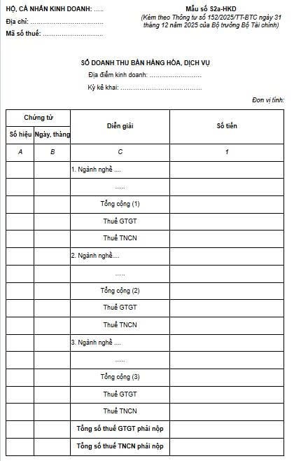 mẫu sổ s2a hộ kinh doanh