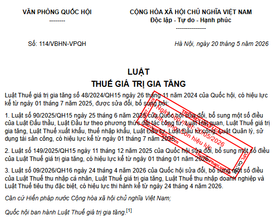 văn bản hợp nhất luật thuế gtgt 2026