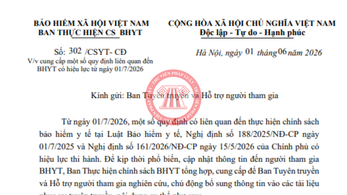 Công văn 302/CSYT-CĐ: 02 lưu ý về BHYT từ ngày 1/7/2025