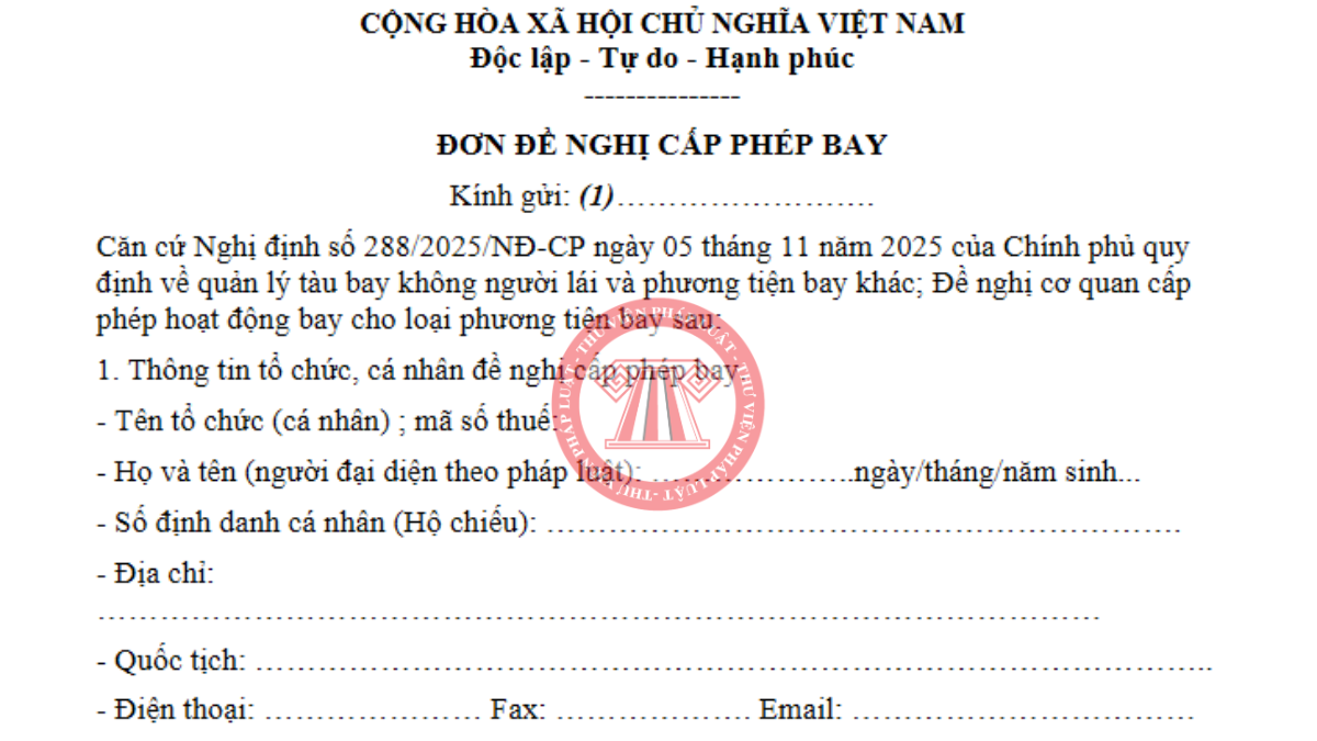 Tải về mẫu đơn xin phép bay flycam 2026 chuẩn pháp lý