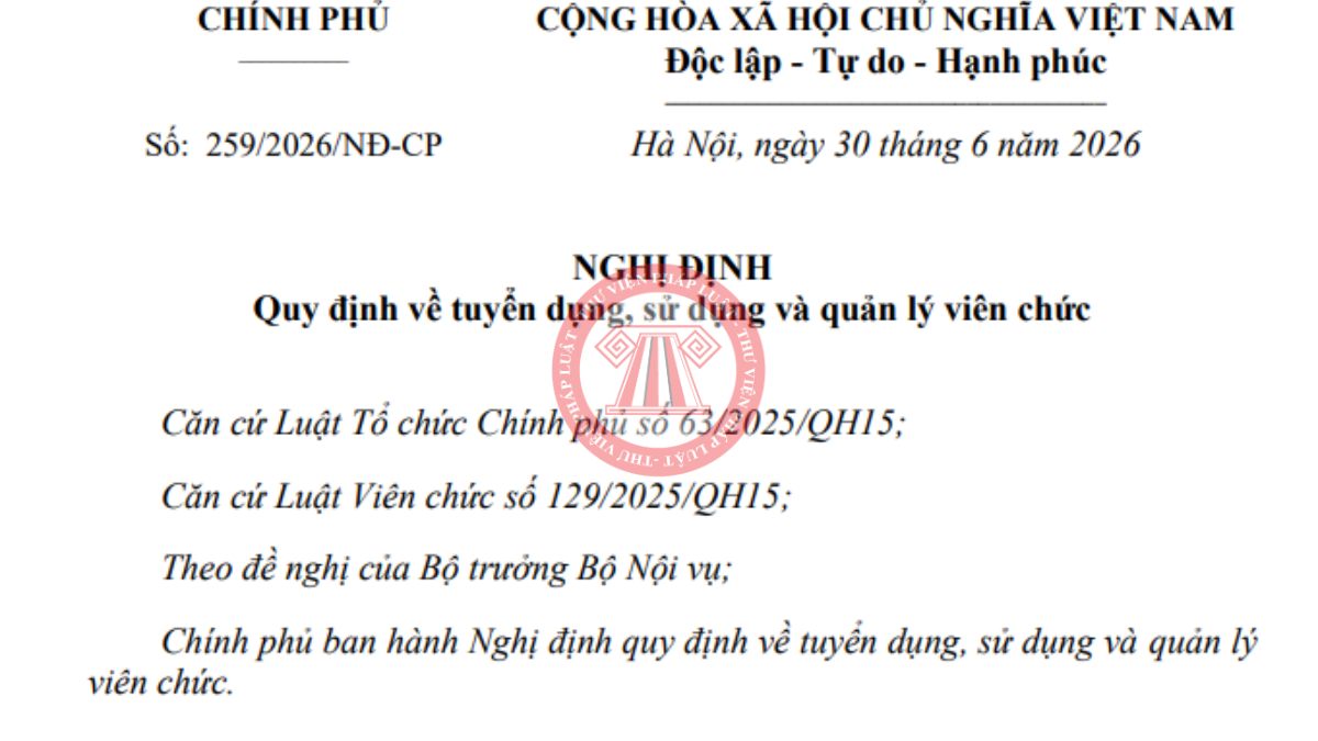 Nghị định 259/2026/NĐ-CP PDF về tuyển dụng viên chức 2026