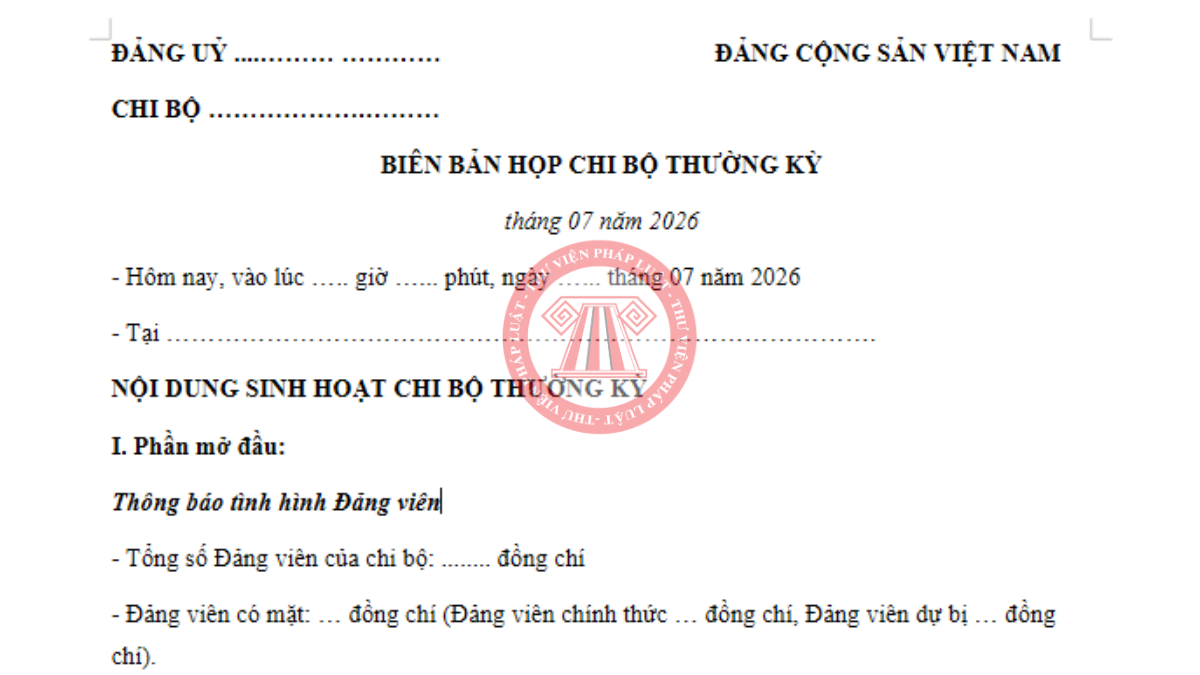 Tải về mẫu biên bản họp chi bộ tháng 7/2026