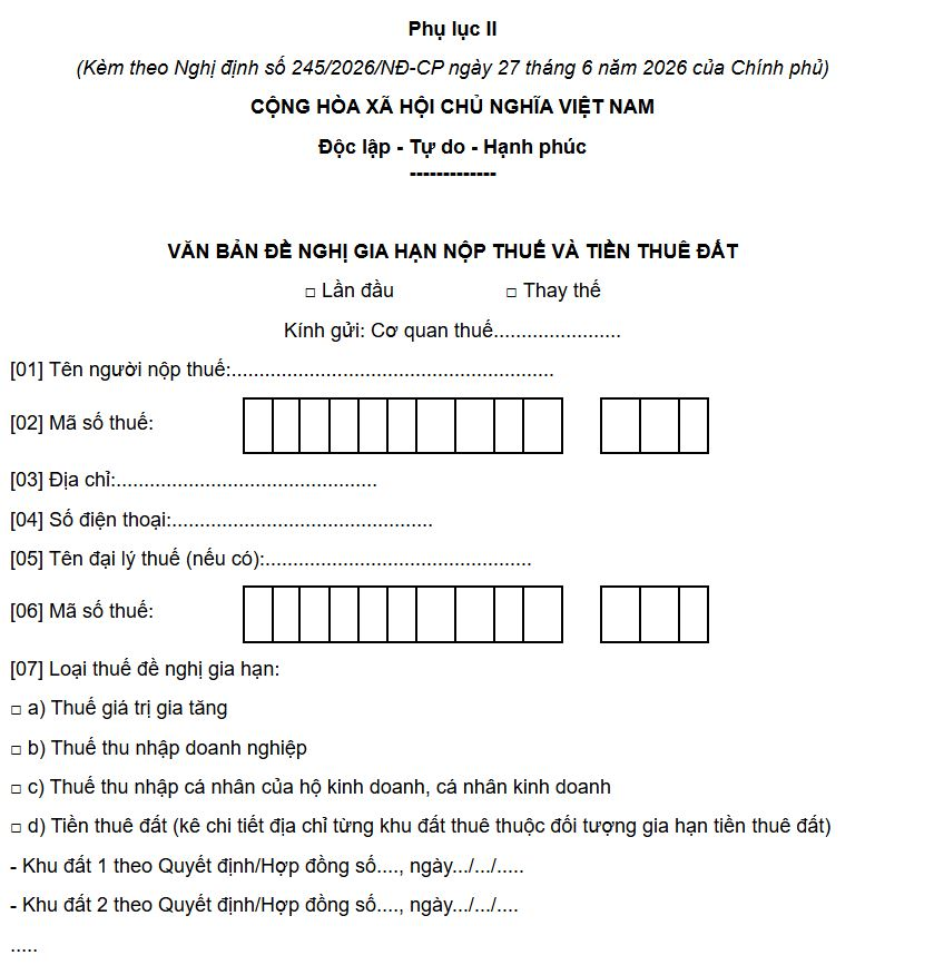 mẫu gia hạn nộp thuế 2026