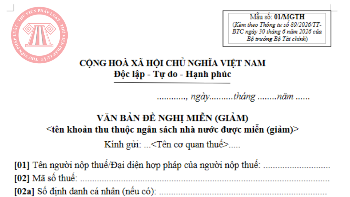 Tải về file word mẫu 01/MGTH Thông tư 89/2026/TT-BTC