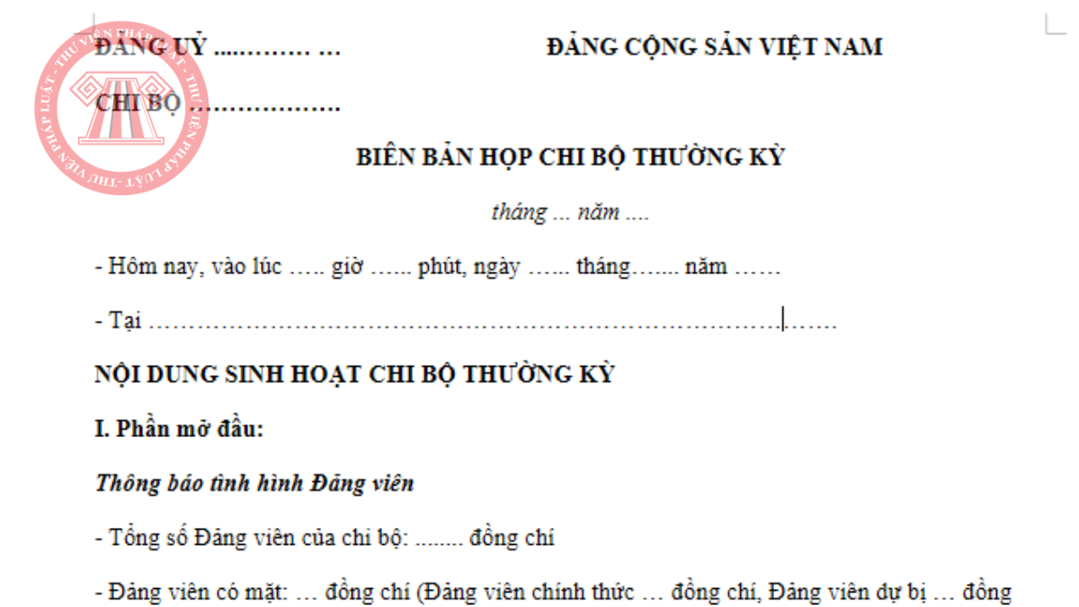 Tải file word mẫu biên bản họp chi bộ tháng 8/2026
