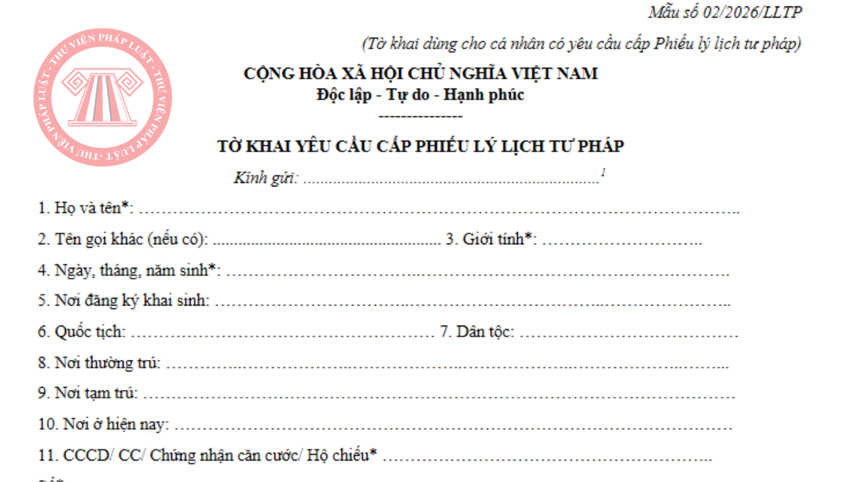 Tải về mẫu số 02/2026/LLTP Thông tư 101/2026/TT-BCA