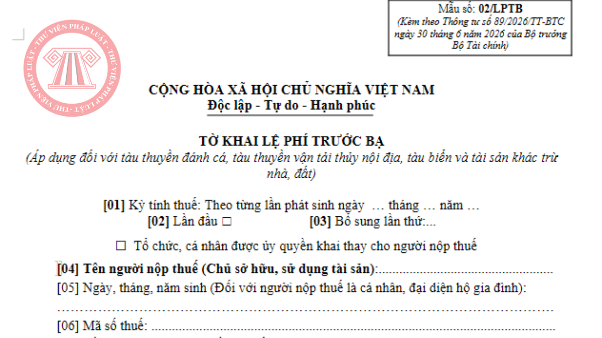 File word mẫu số 02/LPTB Thông tư 89/2026/TT-BTC