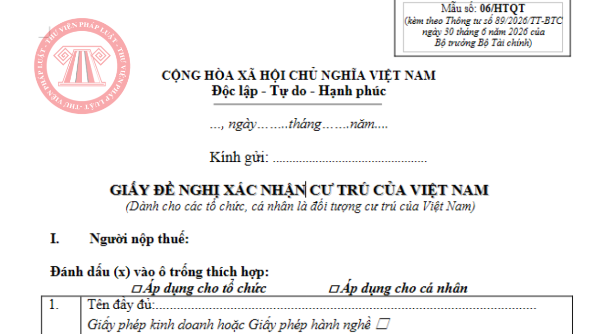 Tải về file word mẫu 06/HTQT Thông tư 89/2026/TT-BTC