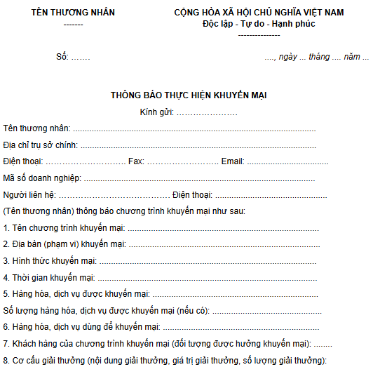 mẫu thông báo khuyến mại