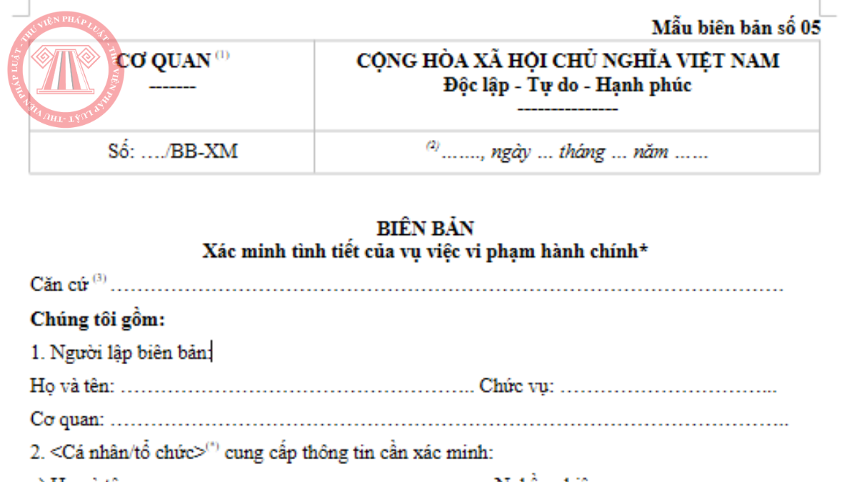 Mẫu biên bản xác minh tình tiết của vụ việc vi phạm hành chính 2026 theo Nghị định 190/2025/NĐ-CP