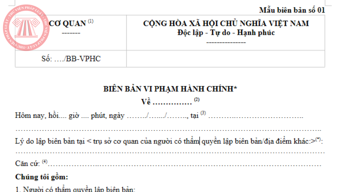 File word mẫu biên bản vi phạm hành chính mới nhất 2026