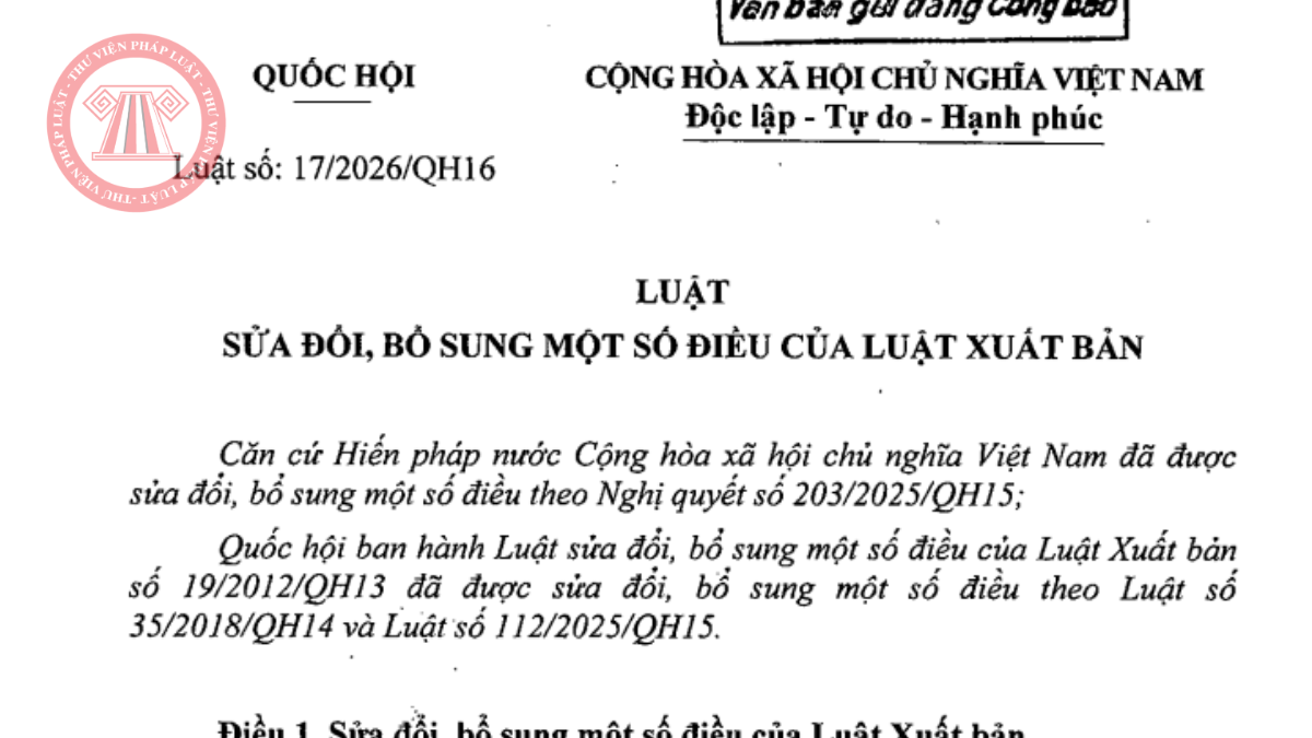 Tải Luật số 17/2026/QH16 PDF: Luật sửa đổi Luật Xuất bản 2026