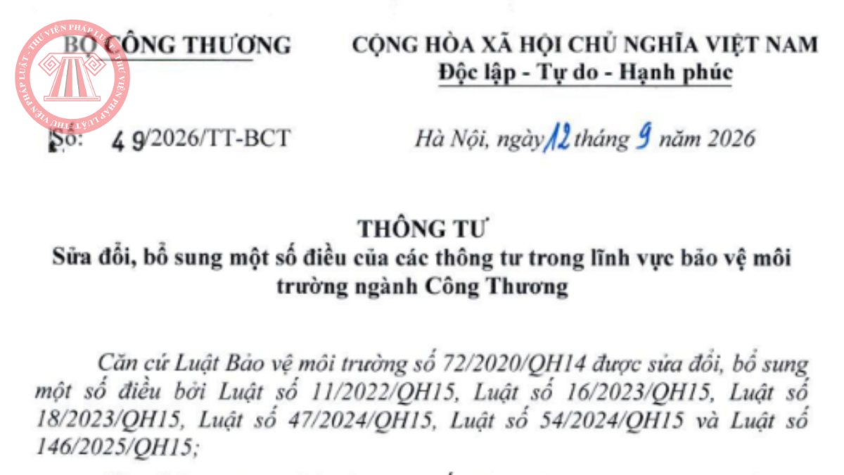 Thông tư 49/2026/TT-BCT PDF sửa đổi các Thông tư về bảo vệ môi trường ngành Công Thương