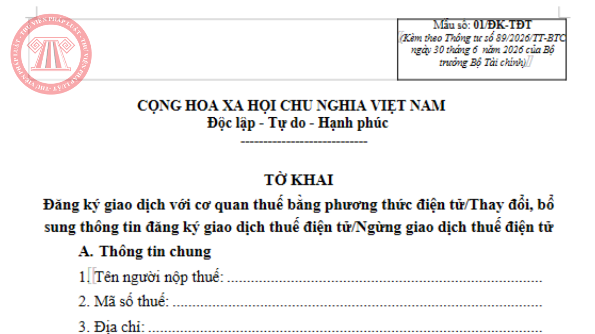 Tải về Mẫu 01/ĐK-TĐT Thông tư 89/2026/TT-BTC