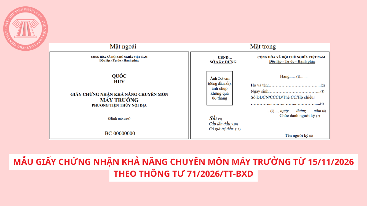 Mẫu giấy chứng nhận khả năng chuyên môn máy trưởng từ 15/11/2026