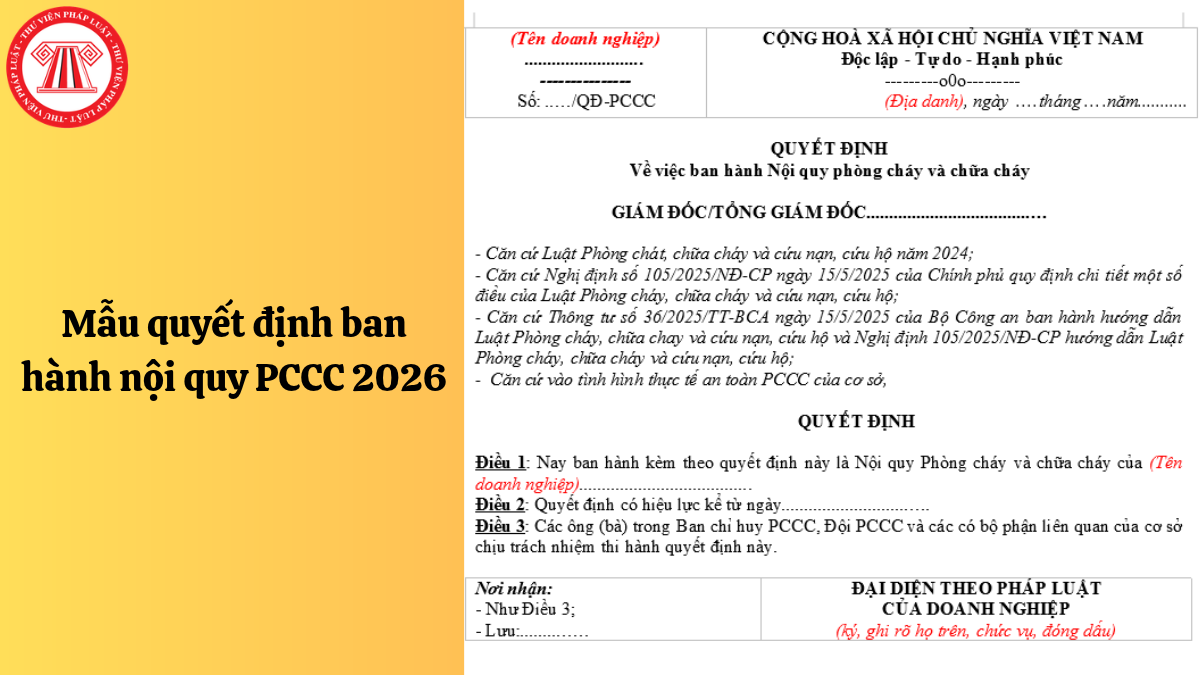 Mẫu quyết định ban hành nội quy PCCC 2026