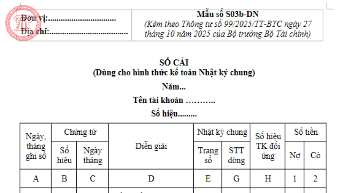Tải về Mẫu số S03b-DN theo Thông tư 99/2025/TT-BTC