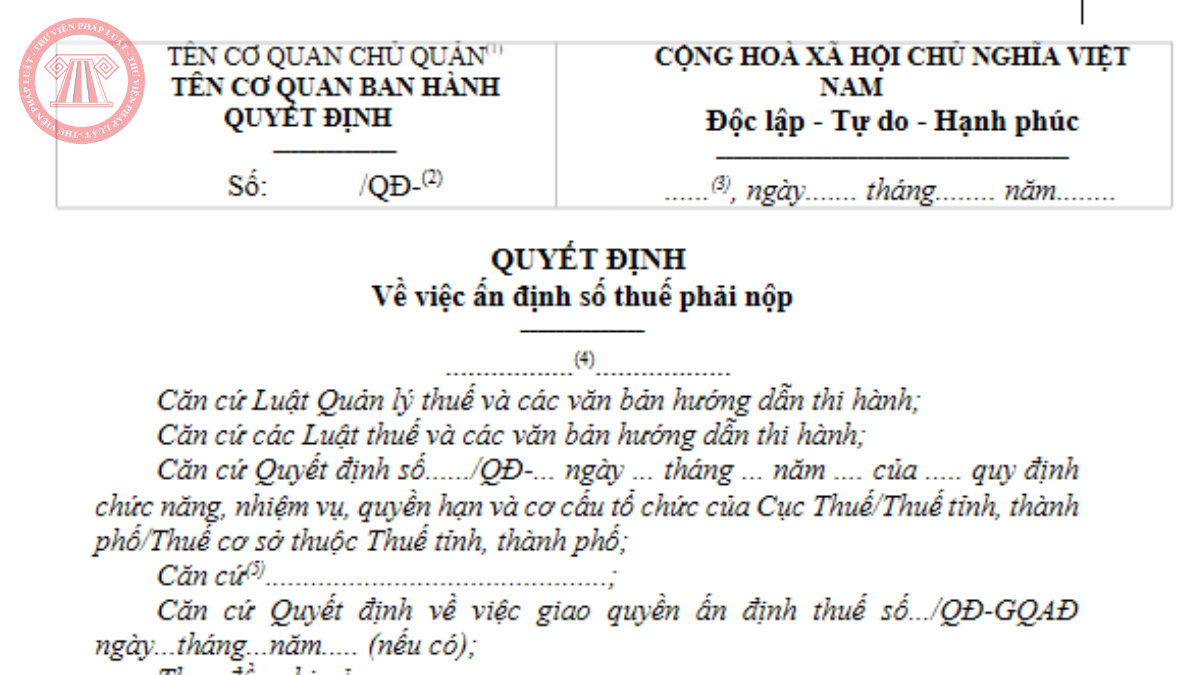 Mẫu Quyết định về việc ấn định số thuế phải nộp mới nhất 2026 theo Thông tư 89/2026/TT-BTC