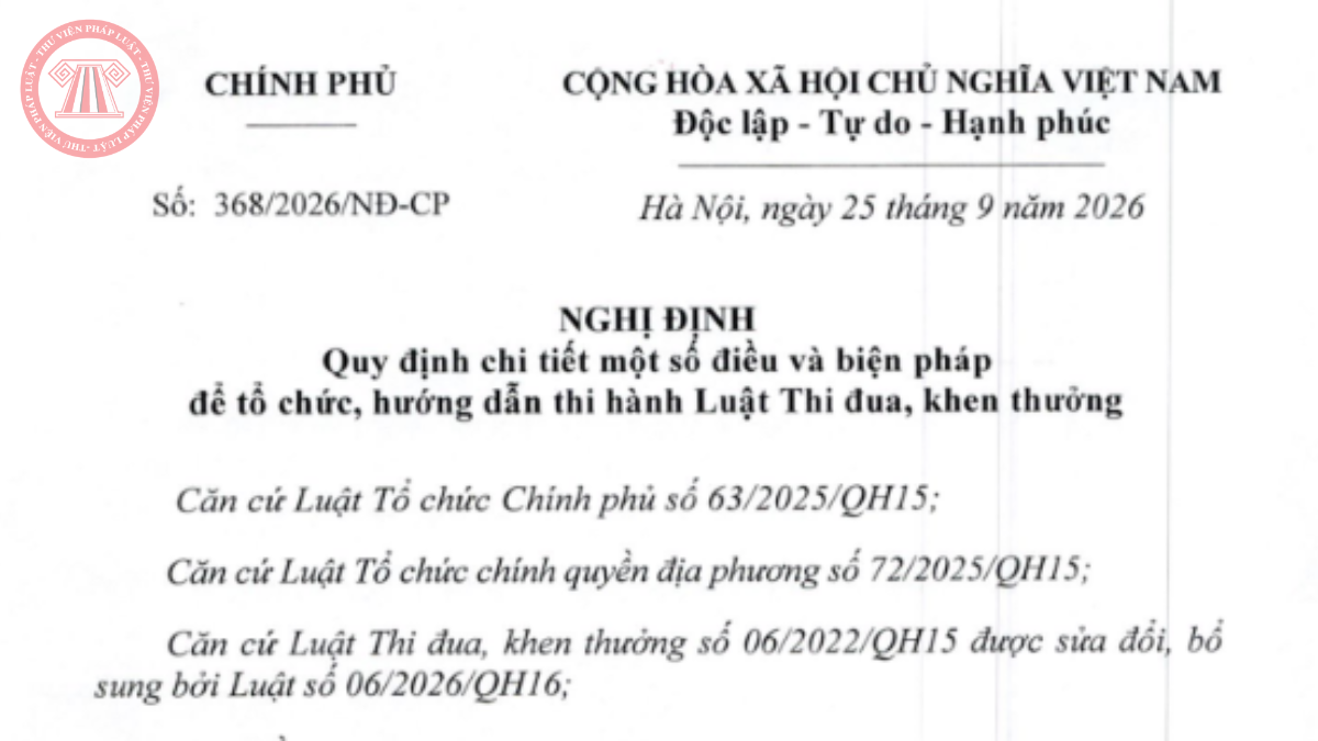 Nghị định 368/2026/NĐ-CP PDF hướng dẫn Luật Thi đua khen thưởng