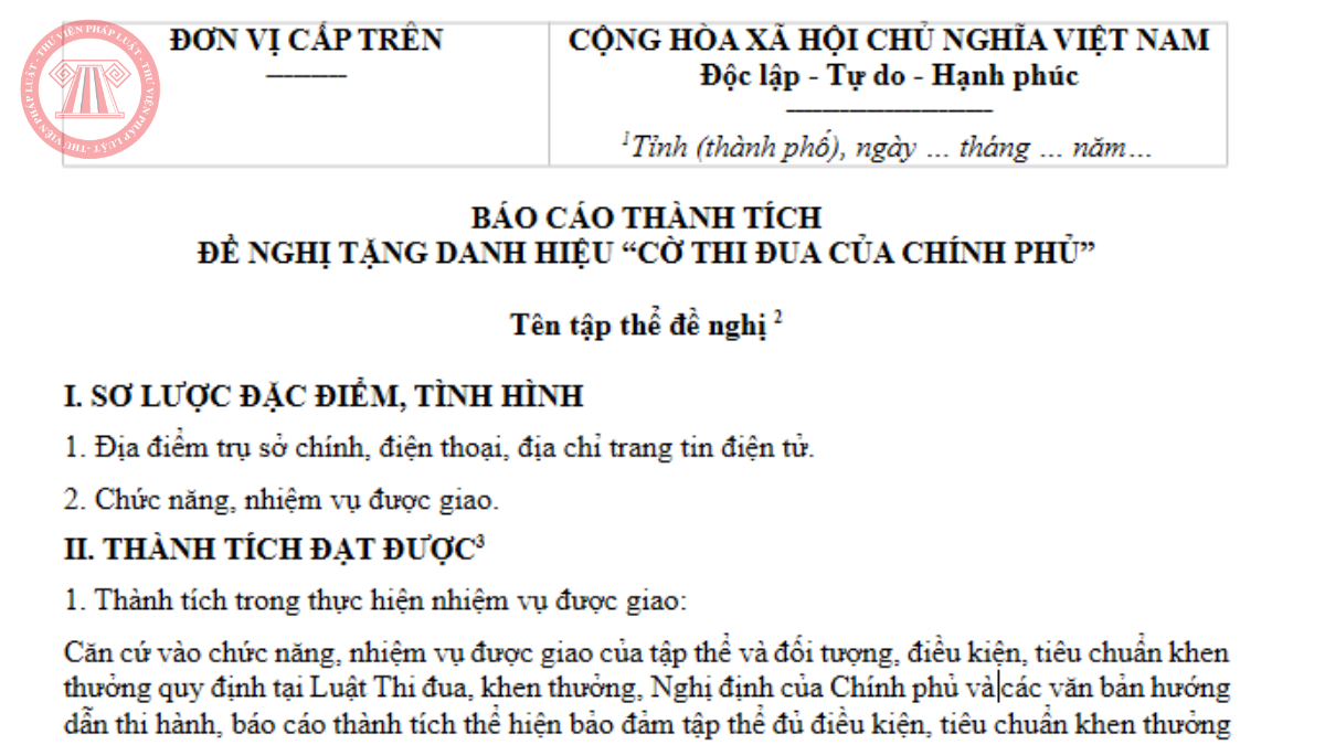 Tải về Mẫu 02 Nghị định 368/2026/NĐ-CP Mẫu Báo cáo thành tích đề nghị danh hiệu Cờ thi đua của Chính phủ