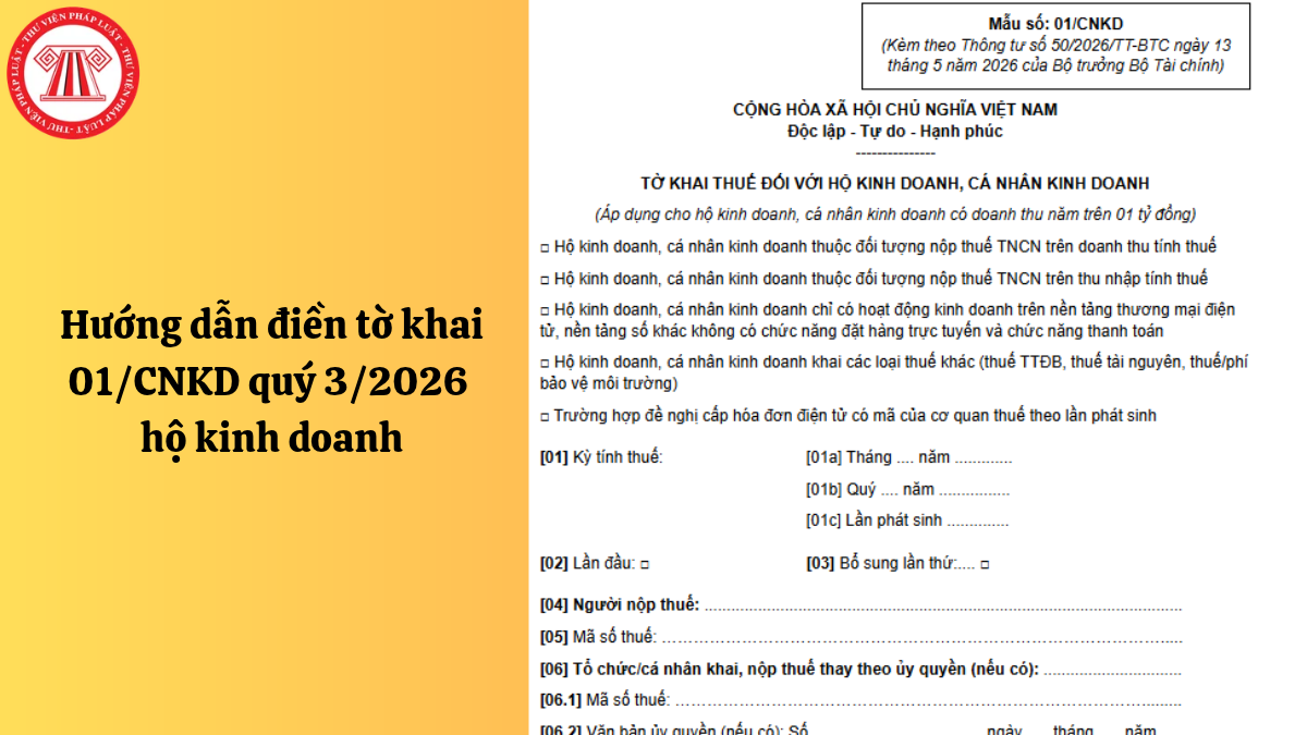 Hướng dẫn điền tờ khai 01/CNKD quý 3/2026 hộ kinh doanh