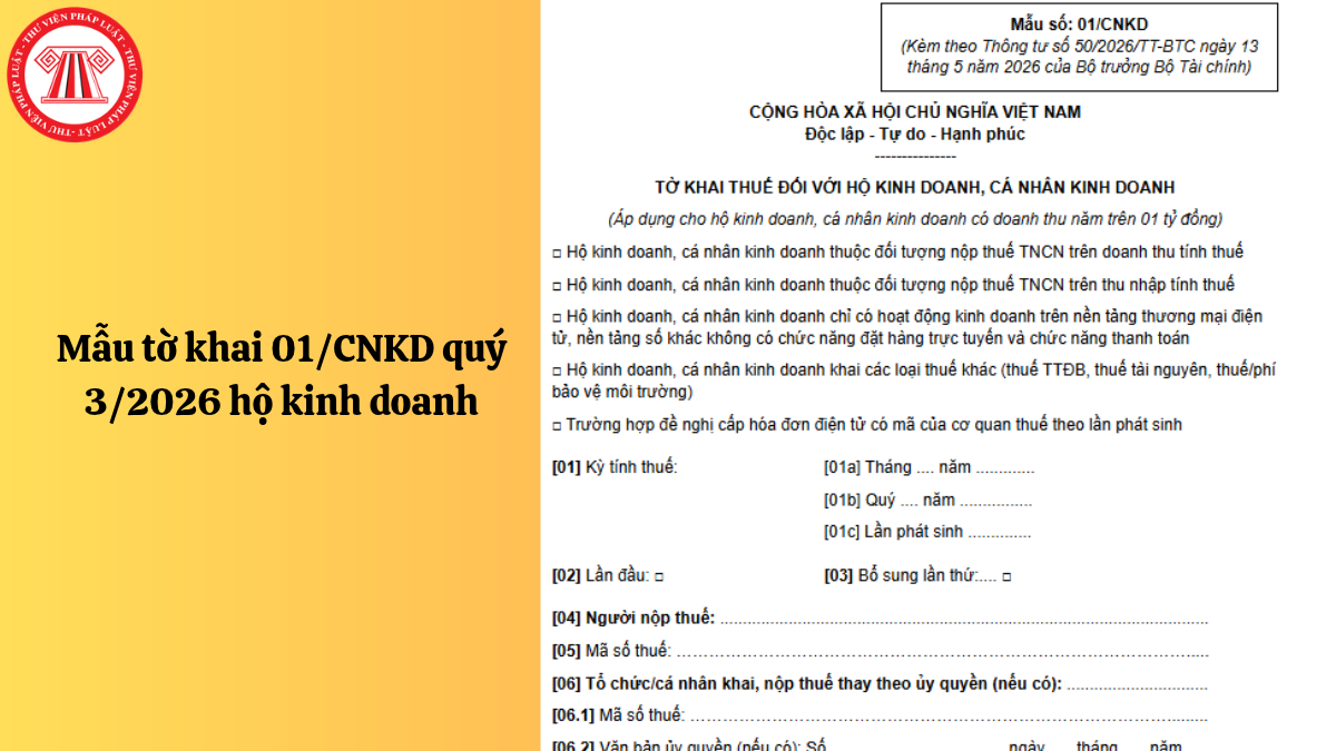 Mẫu tờ khai 01/CNKD quý 3/2026 hộ kinh doanh