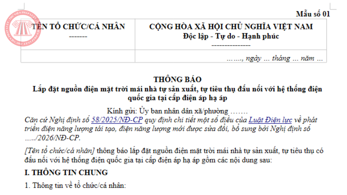 Tải Mẫu số 01 Phụ lục III kèm theo Nghị định 243/2026/NĐ-CP