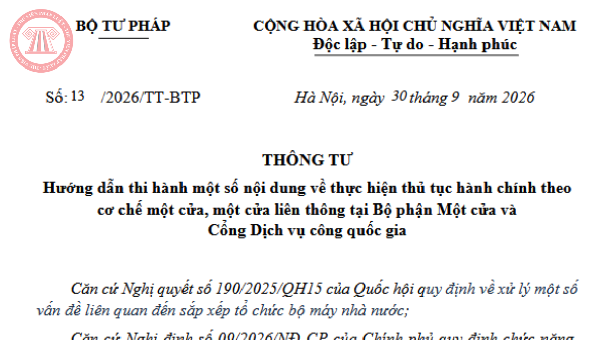 Tải về Thông tư 13/2026/TT-BTP PDF hướng dẫn thực hiện thủ tục hành chính theo cơ chế một cửa, liên thông