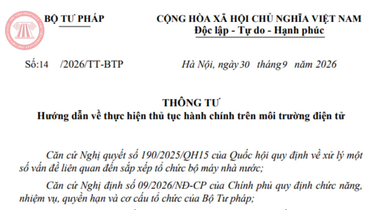 Tải Thông tư 14/2026/TT-BTP PDF hướng dẫn về thực hiện thủ tục hành chính trên môi trường điện tử