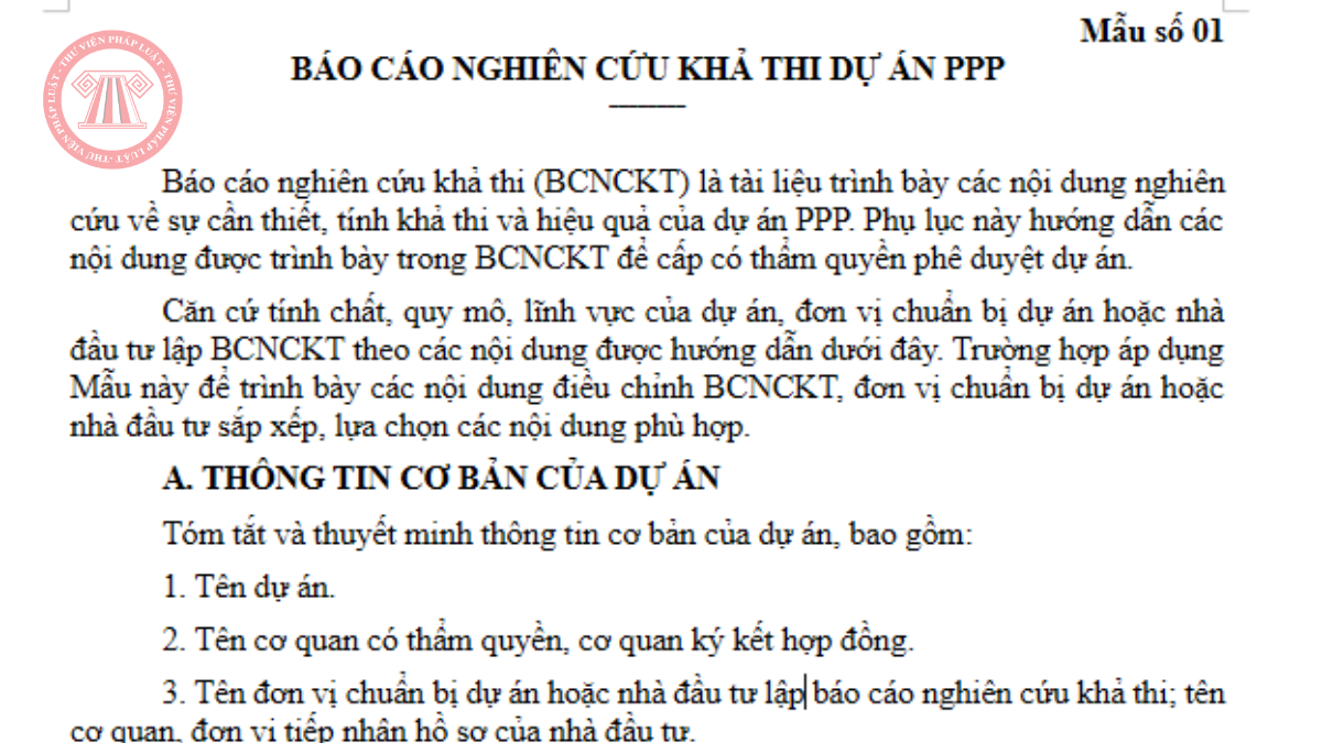 Mẫu số 01 Báo cáo nghiên cứu khả thi dự án PPP theo Nghị định 377/2026/NĐ-CP