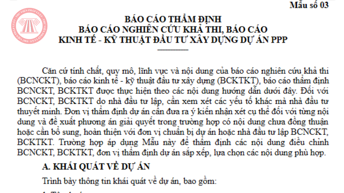Mẫu báo cáo thẩm định báo cáo nghiên cứu khả thi dự án PPP 2026 theo Nghị định 377/2026/NĐ-CP