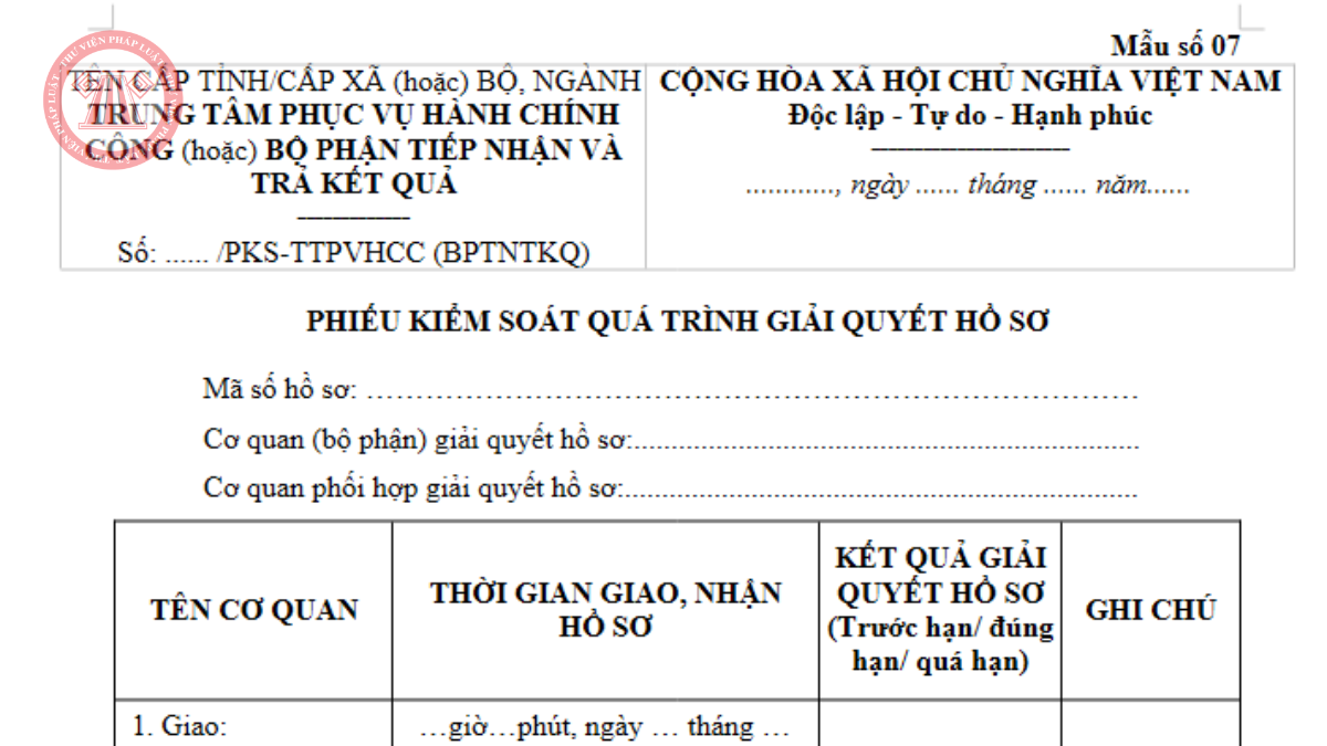 Mẫu Phiếu kiểm soát quá trình giải quyết hồ sơ theo Thông tư 13/2026/TT-BTP