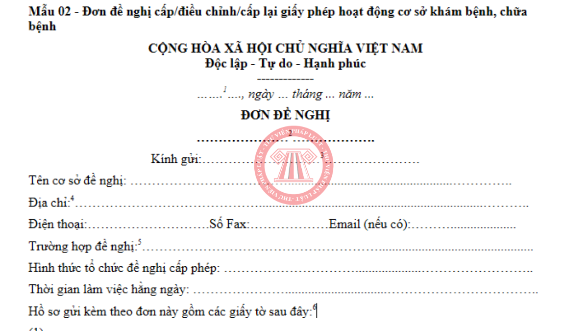 Tải về mẫu đơn theo Mẫu 02 Phụ lục II Nghị định 96/2023/NĐ-CP