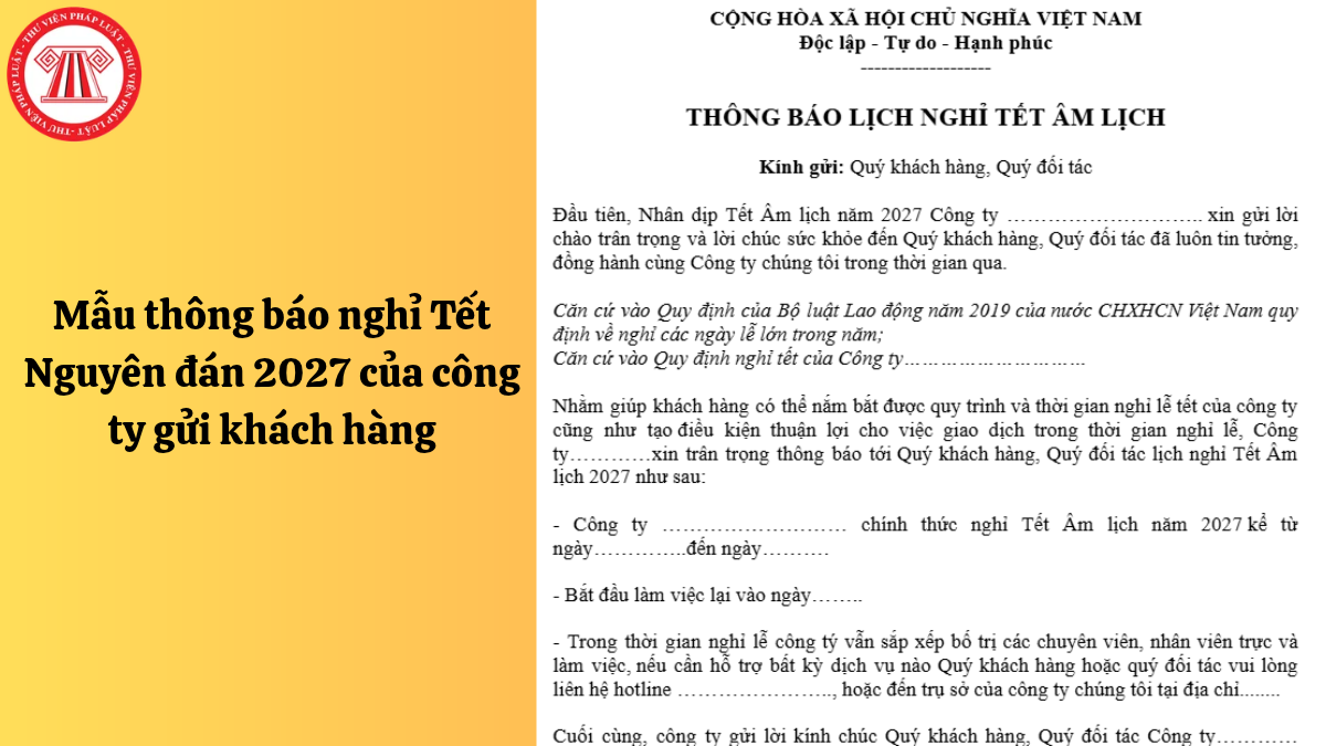 Mẫu thông báo nghỉ Tết Nguyên đán 2027 của công ty gửi khách hàng