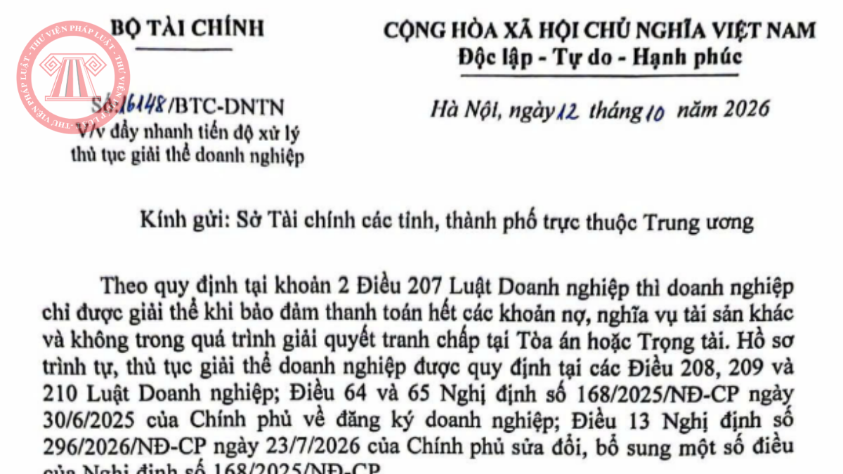 Rút ngắn thời gian xử lý thủ tục giải thể doanh nghiệp theo Công văn 16148/BTC-DNTN