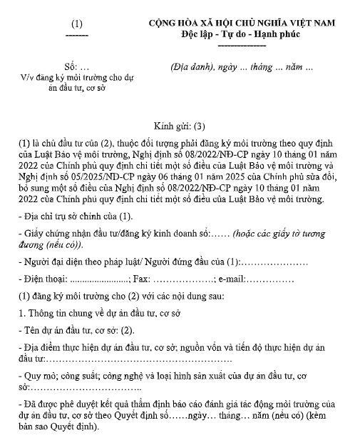 mẫu đăng ký môi trường mới nhất