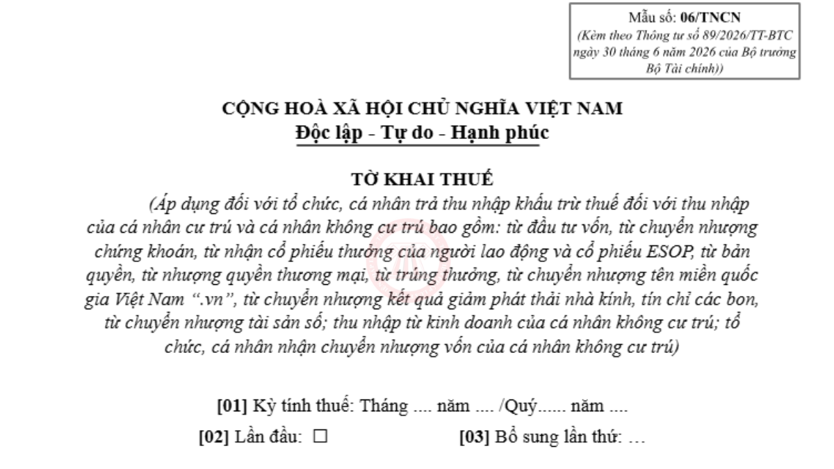 File word mẫu 06/TNCN mới nhất 2026 theo Thông tư 89/2026/TT-BTC