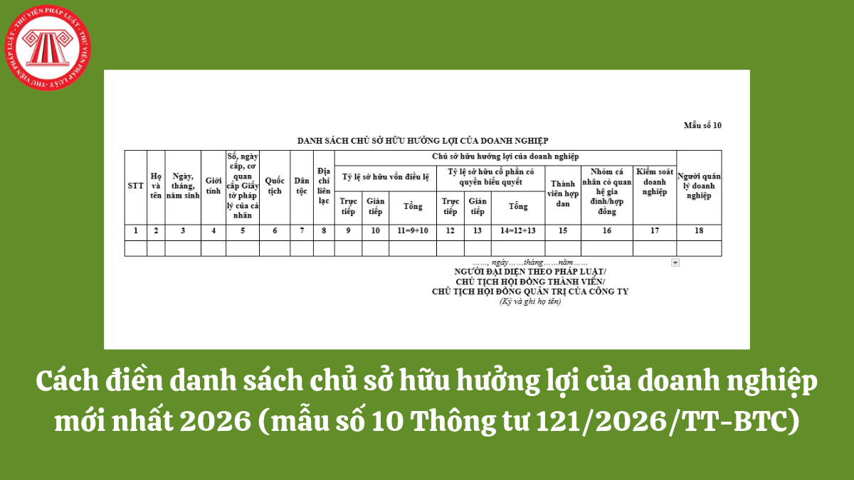 Cách điền danh sách chủ sở hữu hưởng lợi của doanh nghiệp mới nhất 2026 (mẫu số 10 Thông tư 121/2026/TT-BTC)