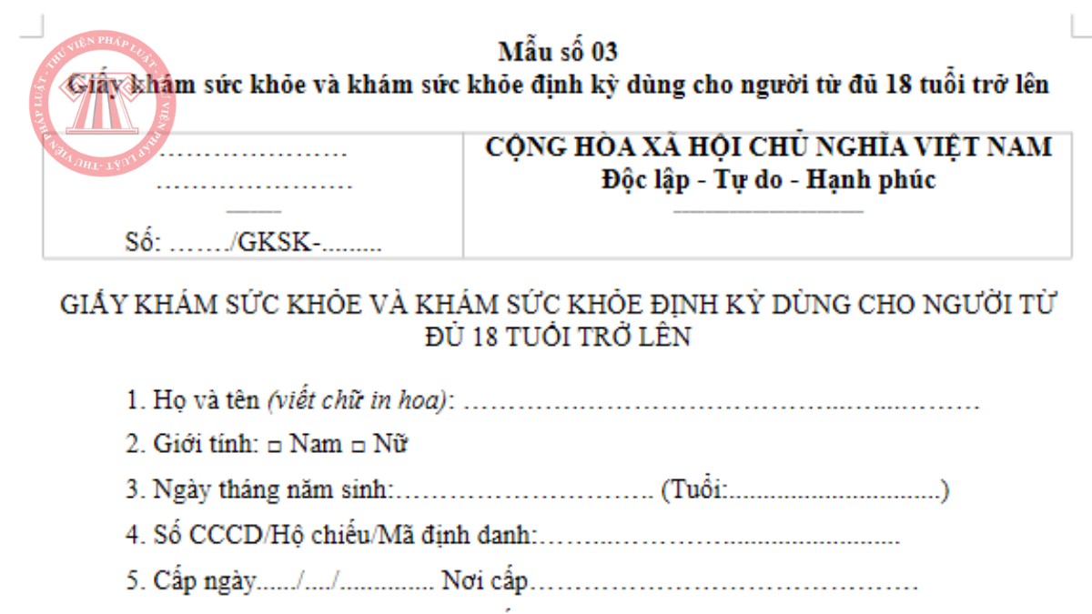 Mẫu Giấy khám sức khỏe xin việc 2026 theo Thông tư 25/2026/TT-BYT