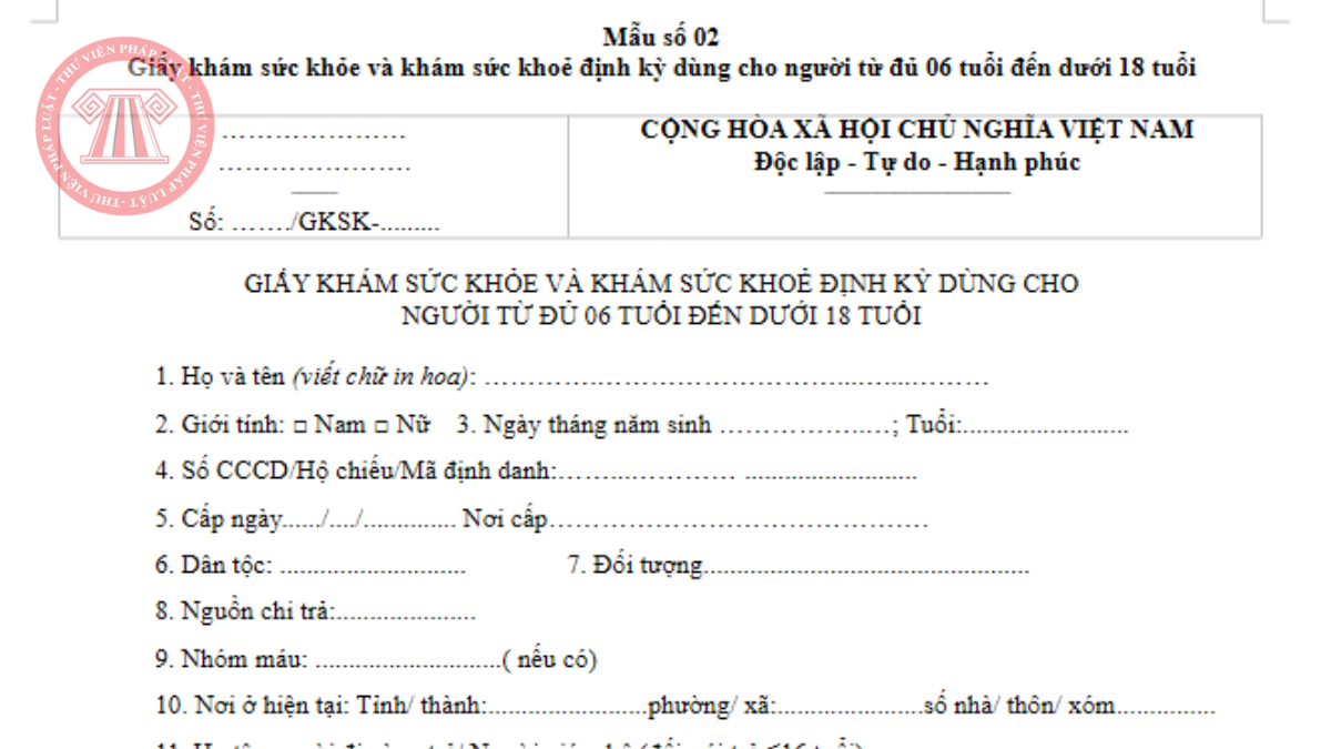 Tải về Mẫu số 02 Phụ lục số XXIV Thông tư 25/2026/TT-BYT