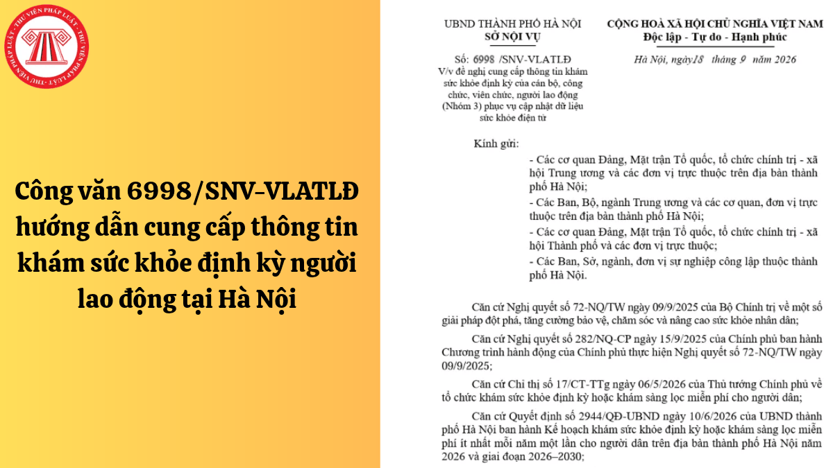Công văn 6998/SNV-VLATLĐ hướng dẫn cung cấp thông tin khám sức khỏe định kỳ người lao động tại Hà Nội