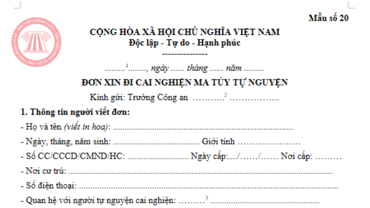 Mẫu đơn xin đi cai nghiện ma túy tự nguyện 2026 theo Nghị định 163/2026/NĐ-CP