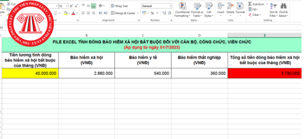 File Excel tính tiền đóng BHXH với cán bộ, công chức, viên chức, NLĐ từ 01/7/2023